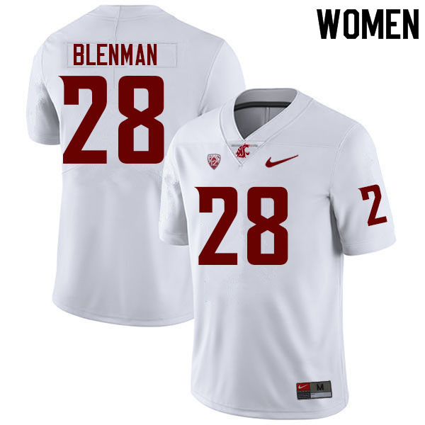 Women #28 Jhamell Blenman Washington State Cougars College Football Jerseys Sale-White